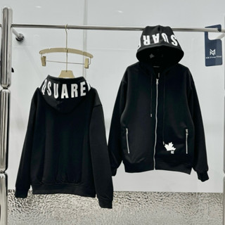 Áo khoác hoodie zip nam nữ DSQ nỉ gai in logo lá bụng phối chữ Dsq2 viền mũ cao cấp boy phố HZ73P