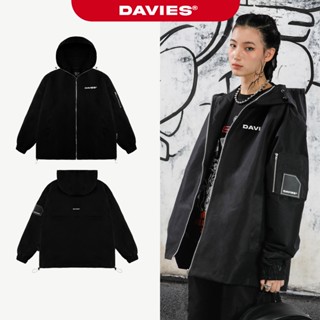 Áo khoác dù có nón DAVIES form rộng nam, nữ màu đen Badge Hooded Jacket local brand I D34-AK5
