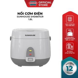 Nồi cơm điện 1.8L Sunhouse SHD8611- Lòng nồi: 1mm, chống dính 2 lớp vân đá, 4-6 người dùng - Sản xuất tại Việt Nam