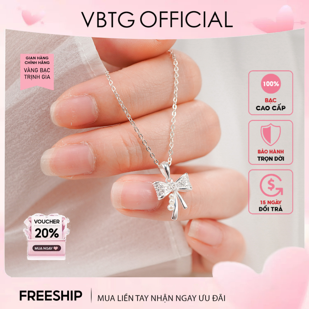 Dây chuyền bạc nữ hình nơ đính đá - Vòng cổ bạc ta cao cấp VBTG6364