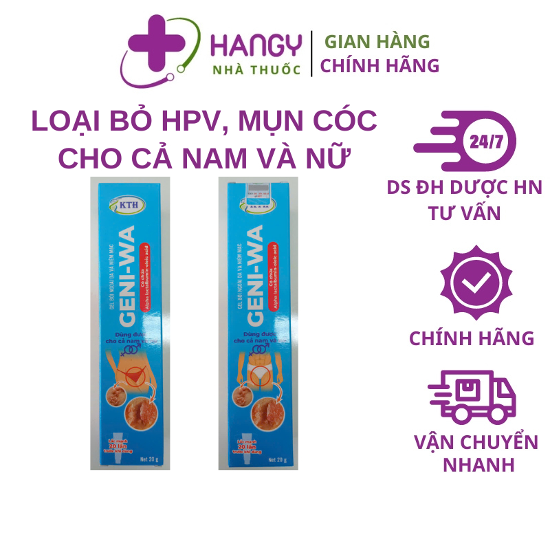 Gel bôi GENI-WA 20g giúp giảm sùi mào gà, mụn sinh dục do nhiễm HPV ngoài da và niêm mạc