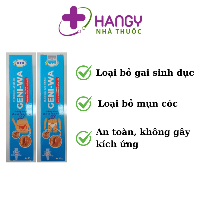 Gel bôi GENI-WA 20g giúp giảm sùi mào gà, mụn sinh dục do nhiễm HPV ngoài da và niêm mạc