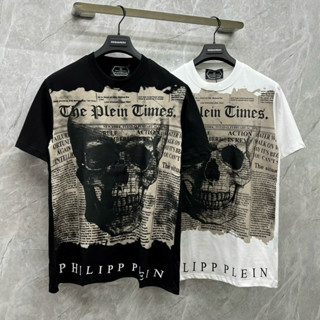 Áo phông nam nữ Premium Cotton PP in hoạ tiết The Plein Times đầu lâu logo cổ bo dày dặn boy phố AP536P