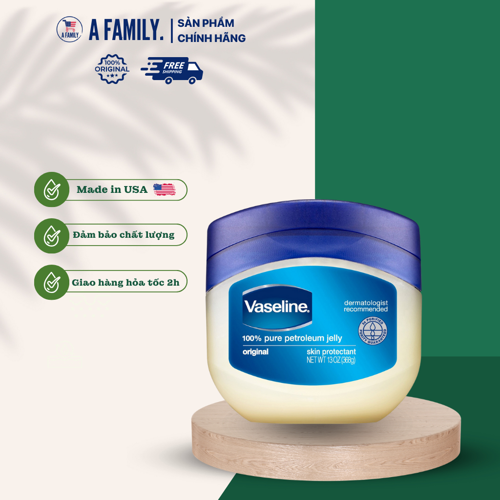 Sáp Dưỡng Ẩm Vaseline 100% Pure Làm Ẩm Môi Giảm Nứt Nẻ 368G - HÀNG MỸ