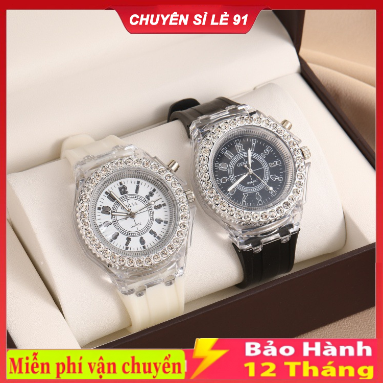 Đồng hồ silicon thời trang LED Đính Đá Tròn