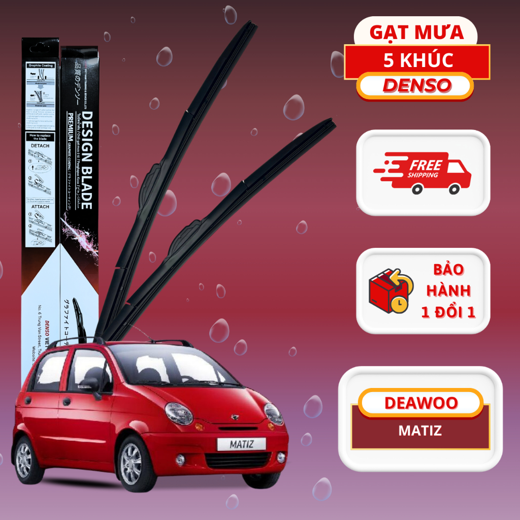 Gạt mưa ô tô Deawoo Matiz - Gạt mưa DENSO 5 khúc chính hãng ôm trọn bề mặt kính 1998 đến 2006 size 2418