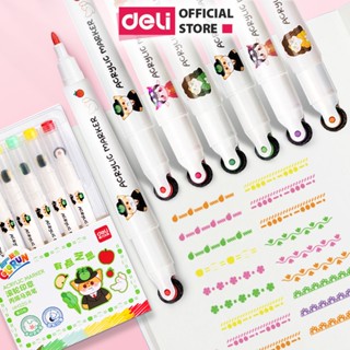 [Set 6] Bút Màu Acrylic Lăn 2 Đầu Deli - Bút Sơn Màu Acrylic Marker Có Họa Tiết Cute - Tô Trên Mọi Bề Mọi Chất Liệu