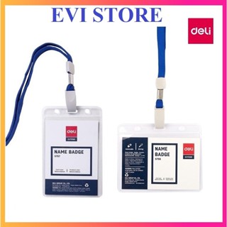 Set 10 thẻ đeo bảng tên cao cấp kèm dây xanh dương khổ ngang / dọc 70×105mm Deli 5756 / 5757