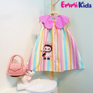 B63-EMMIKIDS Váy Labubu cho bé gái , Đầm trẻ em Kuromi sát nách 1 lớp Chất vải xô linen (10-34kg)