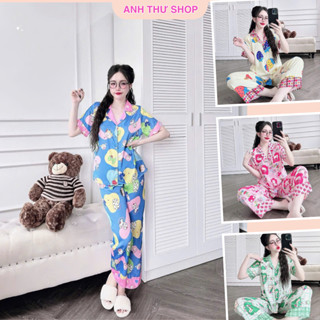 Đồ Ngủ Đồ Bộ Pijama Nữ Mặc Nhà Lụa Latin Tơ Tằm Tay Ngắn Quần Dài Nút Đính Đá Từ 40-60kg-AT Shop