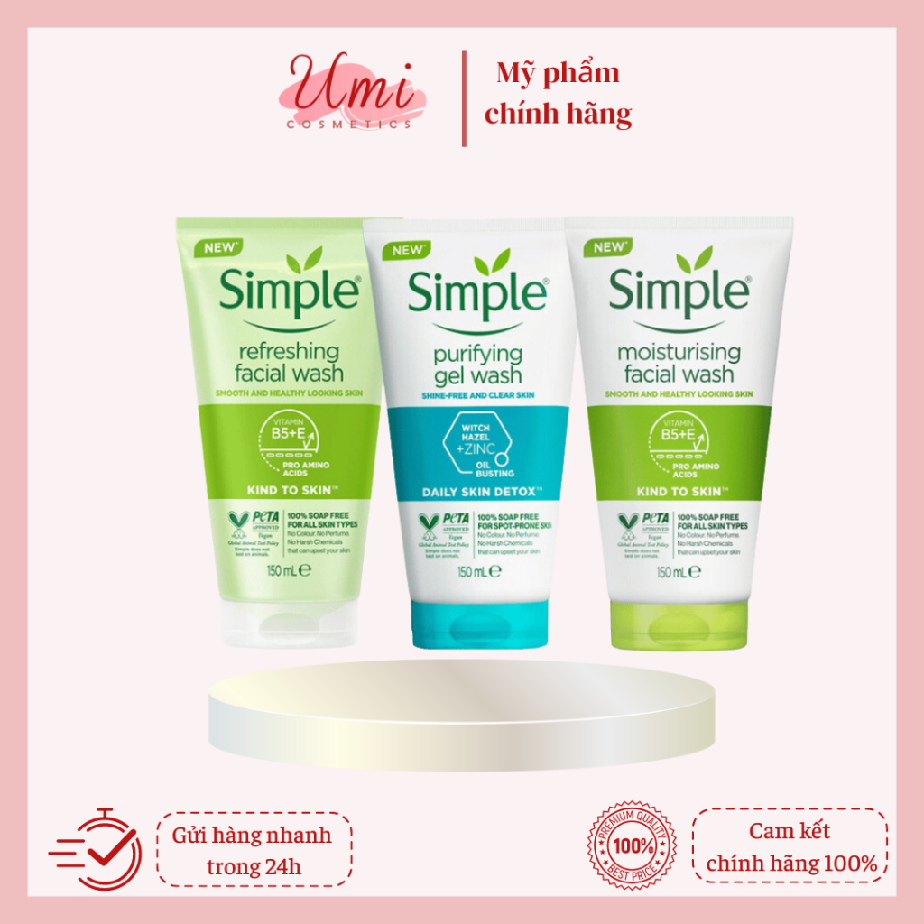 Sữa rửa mặt Simple Kind to Skin Moisturising / Refreshing Facial Wash 150ml.