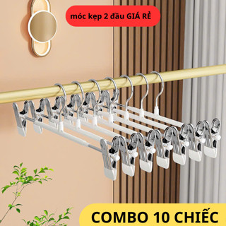 COMBO 10 Móc Kẹp Quần Áo 2 Đầu Chống Trơn Trượt Móc Treo Váy Đồ Lót Tất Mũ Đa Năng Hai Đầu Kẹp Inox