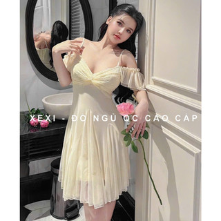 Đồ ngủ lụa nữ váy cộc tay nude chân váy ba lê SP004668