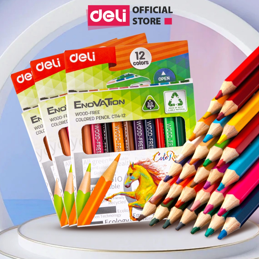  Bút Chì Màu Gốc Dầu Deli - Hộp 12 Màu Chì Học Sinh Chuyên Nghiệp - Màu Sắc Tươi Sáng Không Dễ Gãy - Quà Tặng Cho Bé 