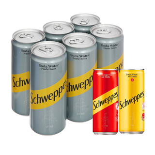 (Lốc 6 lon) Nước soda Schweppes không đường/Dry Ginger Ale/Tonic Water lon 320ml