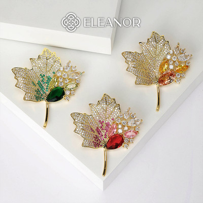 Ghim cài áo nam nữ Eleanor Accessories hình chiếc lá đính đá phụ kiện thời trang trâm cài 8378