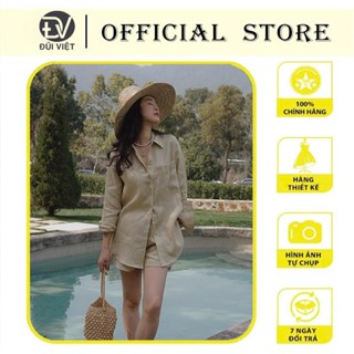 Bộ sơ mi nữ LINEN màu be nhẹ nhàng phong cách vintage Hàn Quốc, chất linen mềm mát