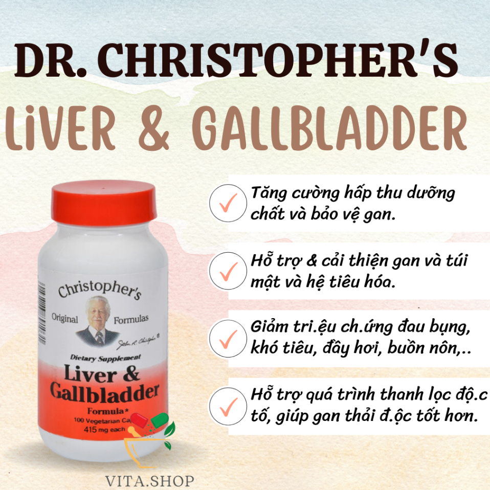 Viên Uống Hỗ Trợ Gan, Túi Mật, Tiêu Hóa Dr.Christopher's Original Formulas Liver, Gallbladder 415mg