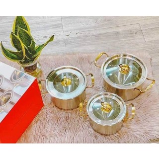 Bộ 3 Nồi Misu Louis Inox 304 Cao Cấp Nắp Trắng Đáy 3 Lớp Sử Dụng Mọi Loại Bếp