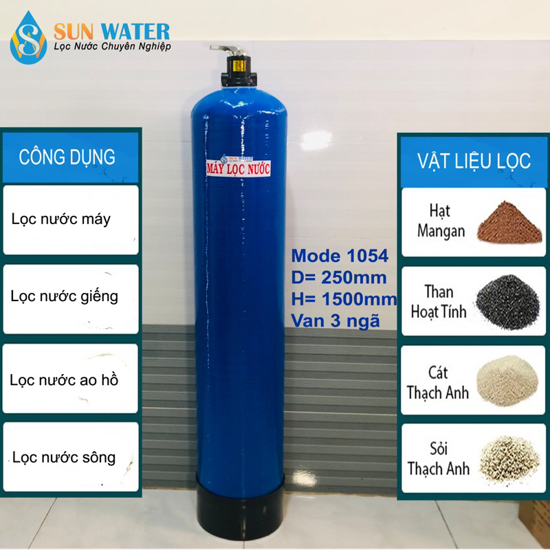 Cột lọc thô Composite 1054 full vật liệu lọc van 3 ngả