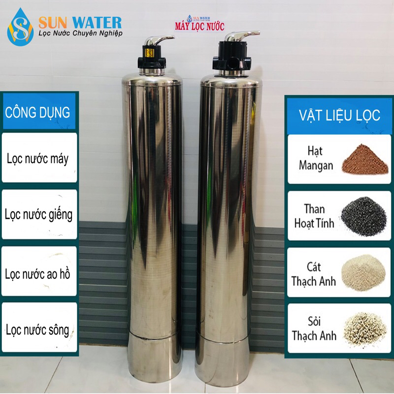  Bộ 1 Cột Lọc Nước inox Van 3 Ngả Xử Lý Nước Đầu Nguồn Nước Máy Nước Giếng Khoan 