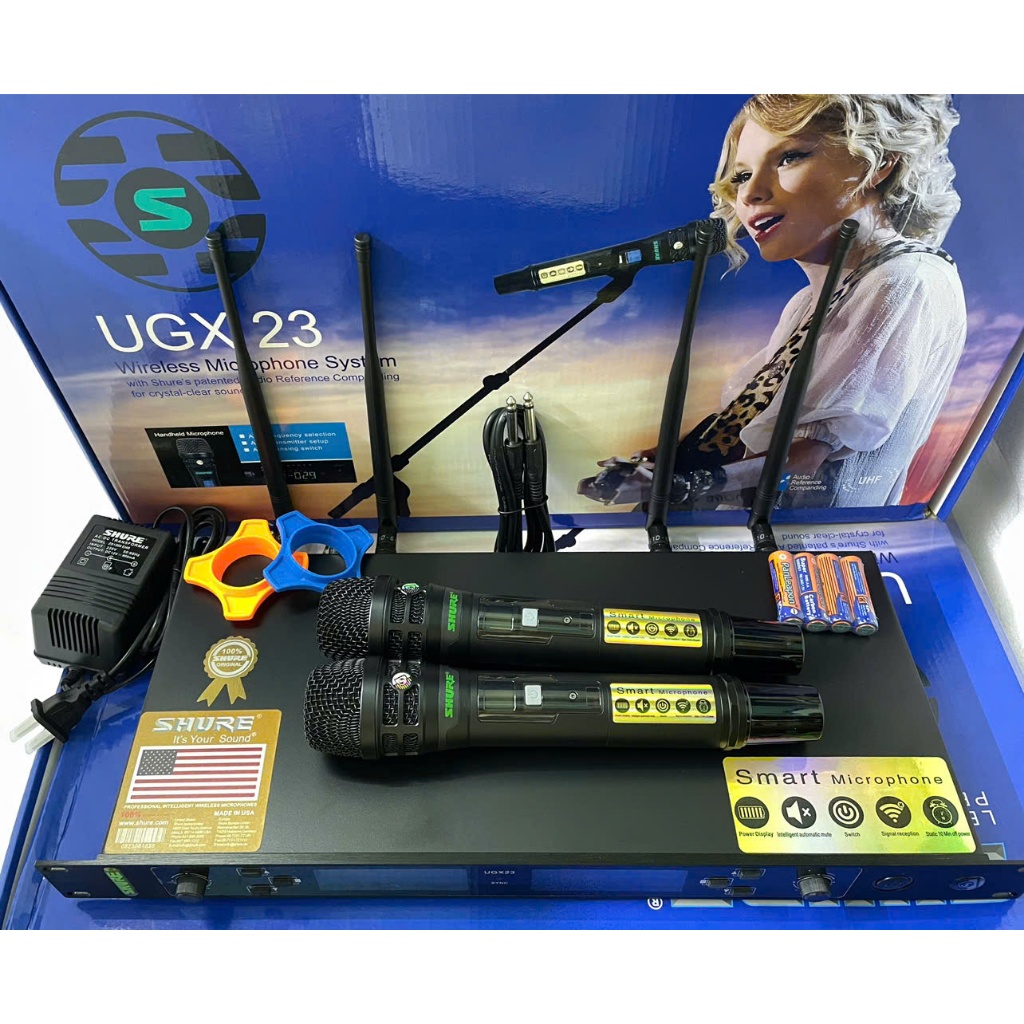 MICRO KHÔNG DÂY SHURE UGX 23 PLUS CẢM BIẾN TỰ NGẮT, DÒ SÓNG CHỈNH TẦN SỐ HIỆN ĐẠI. DÒNG KARAOKE CAO 