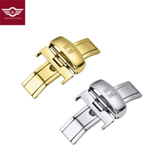 Khóa bướm chống gẫy gập dây da đồng hồ có logo Tissot, khoá inox