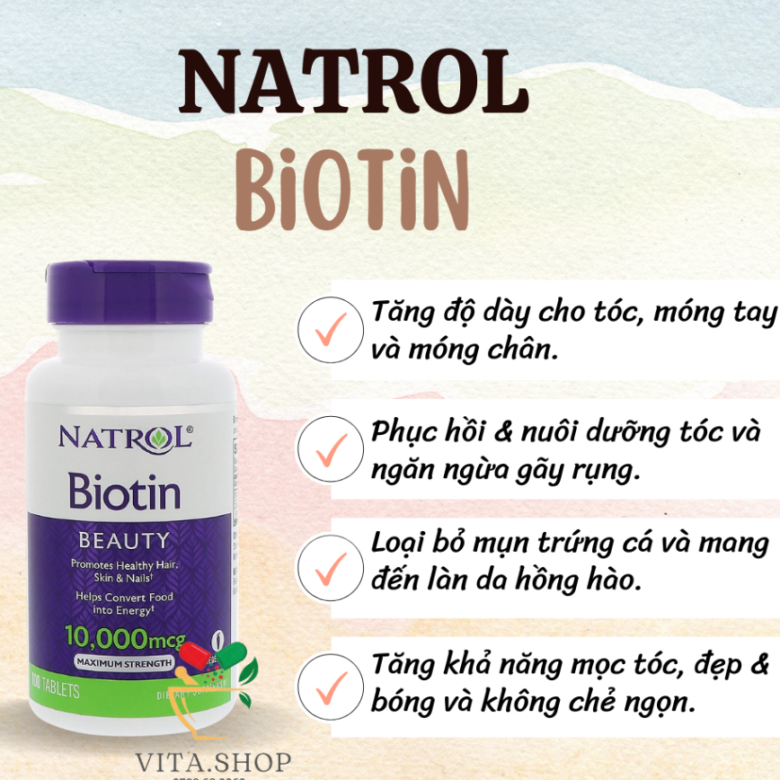 Viên Uống Hỗ Trợ Mọc Tóc, Móng Natrol Biotin 10000mcg 100 viên