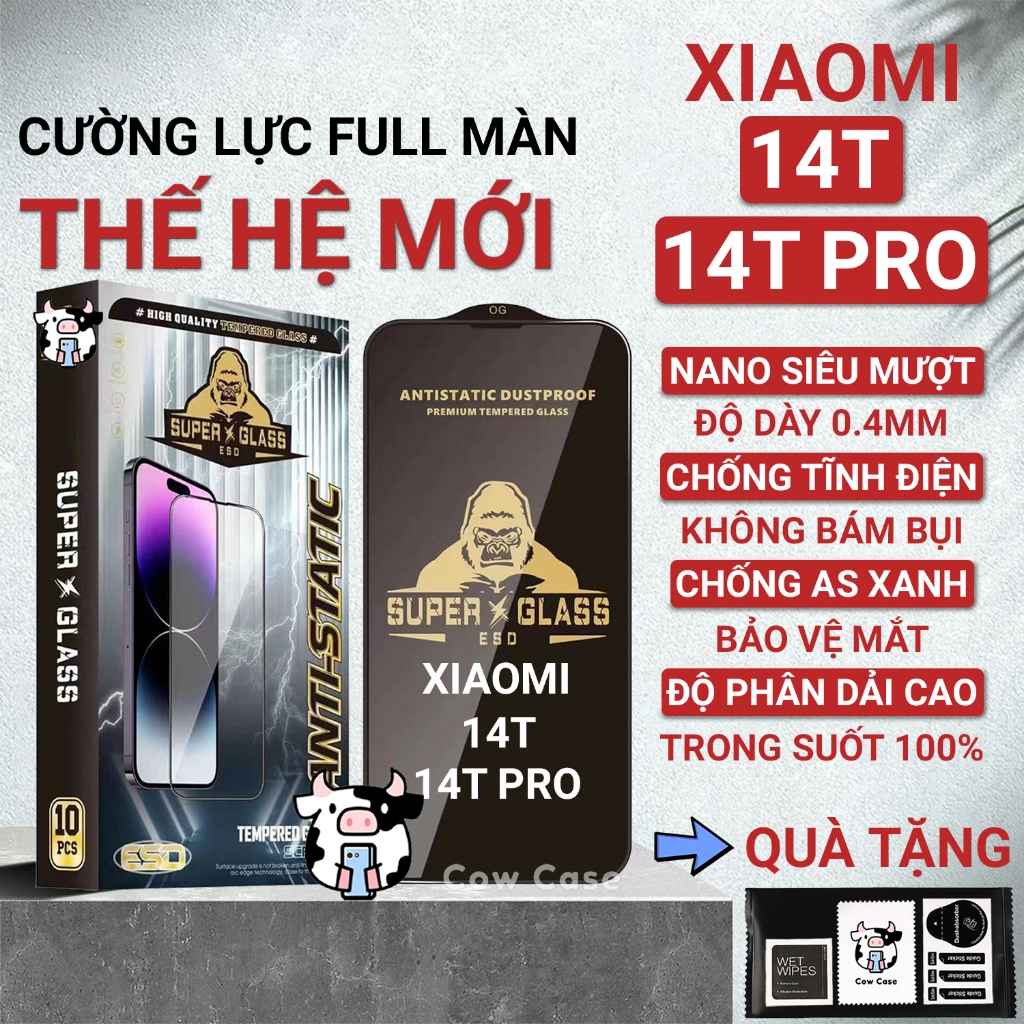 Kính cường lực Xiaomi 14T, 14T Pro 5G full màn | Miếng dán bảo vệ màn hình cho Redmi Cowcase