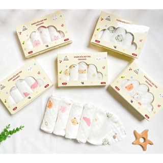 Combo  2  Hộp 5 Khăn Sữa Sợi Tre 4 Lớp Manny Organic Size 30x 30cm Mềm Mại An Toàn Cho Làn Da Cho Bé