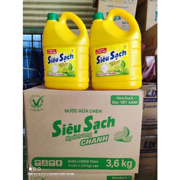SỈ THÙNG_ Thùng 4 Can Nước rửa chén Lix siêu sạch hương chanh can 3.6kg