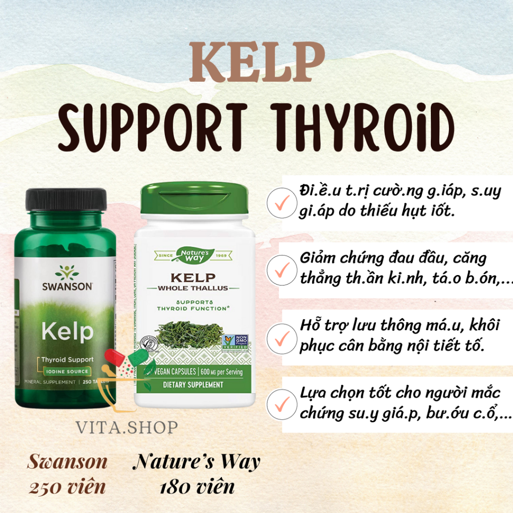 Nature's Way Kelp Support Thyroid Function 600mg - Viên uống hỗ trợ tuyến giáp 180 viên