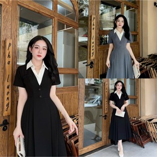 Váy Thiết Kế Evii N54 dành cho nữ Đầm thiết kế cổ bẻ phối ly dài phù hợp đi làm và đi chơi