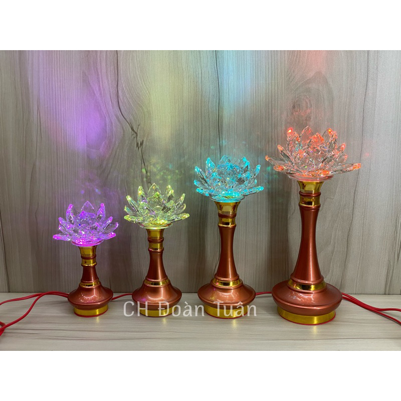 Cặp đèn thờ hoa sen pha lê đổi màu - Đèn thờ pha lê hoa sen 581