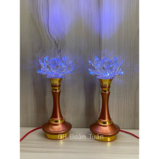 Cặp đèn thờ hoa sen pha lê đổi màu - Đèn thờ pha lê hoa sen 581