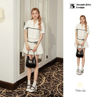 Set áo tiểu thư basic dáng vest phối nơ và chân váy phối nơ đen Twenty.Five (AO11+CVO11) (Tách set)