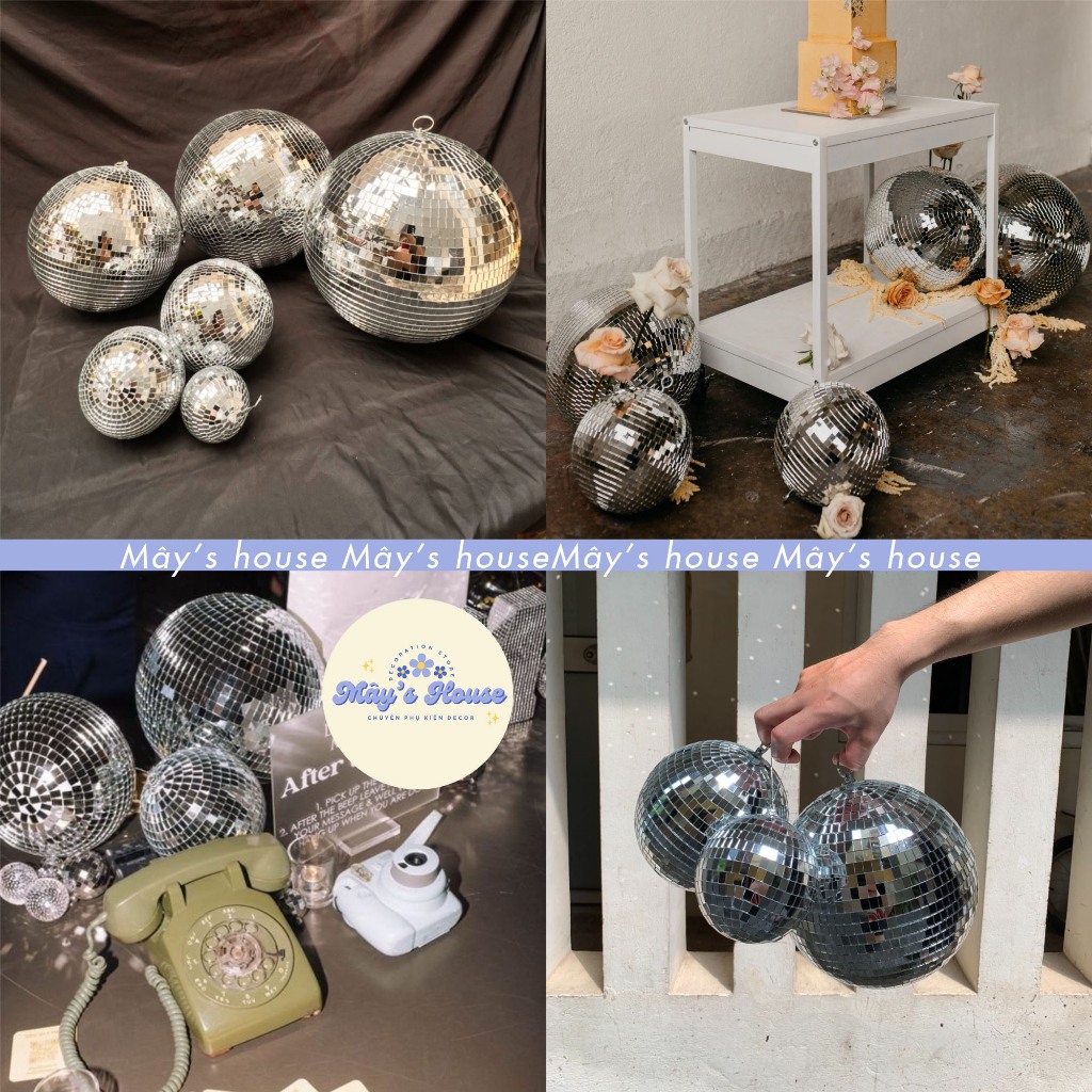 Quả cầu tráng gương bạc, quả cầu disco balls,trái châu 25cm, 30cm, 40cm (hàng sẵn) KHÔNG KÈM MÔ TƠ