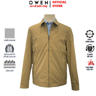 Áo khoác nam Owen JK241494 Jacket cổ bẻ chất nylon cao cấp màu be đậm dáng suông khóa kéo túi giữ ấm tốt