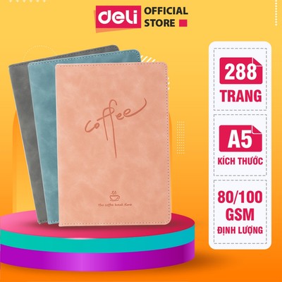 Sổ Tay Ghi Chép A5 Bìa Da Kẻ Ngang DELI - 288 Trang Sổ Tay Bìa Da Chống Nước 80/100gsm Làm Quà Tặng