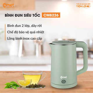 [Có hỏa tốc TPHCM ]  Bình đun siêu tốc 2 lớp 1.8L COMET - CM8226LG