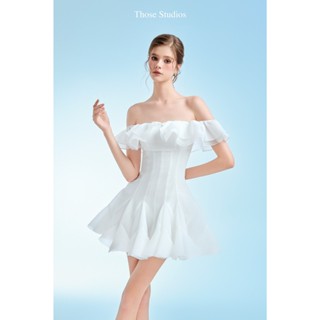 THOSE STUDIOS Đầm trễ vai dáng ngắn bồng bềnh nhẹ nhàng màu trắng Jessica Dress