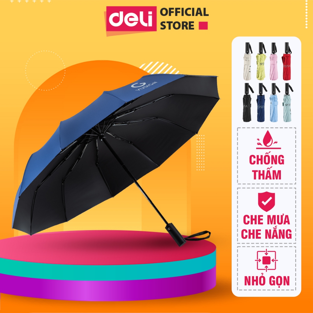 Ô Dù Che Mưa Đi Nắng Tự Động DELI 12 Nan Đơn/Đôi ĐK 106 cm Chống UV Nút Đóng/Mở Thông Minh Nhiều Màu