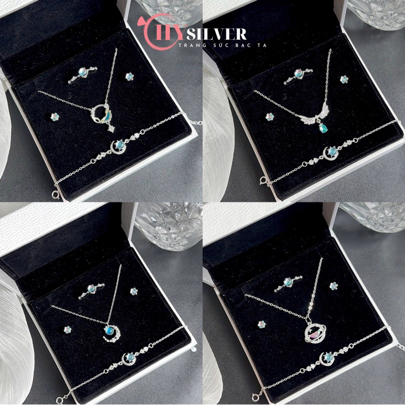 Set trang sức bạc nữ CHY SILVER 4 set moonstone full box như ảnh bạc thật
