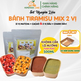 Set làm bánh Tiramisu [Tặng Hộp Đựng] Tiramisu Mix 2 vị matcha, socola & dâu tây, chanh leo, chuẩn Ý