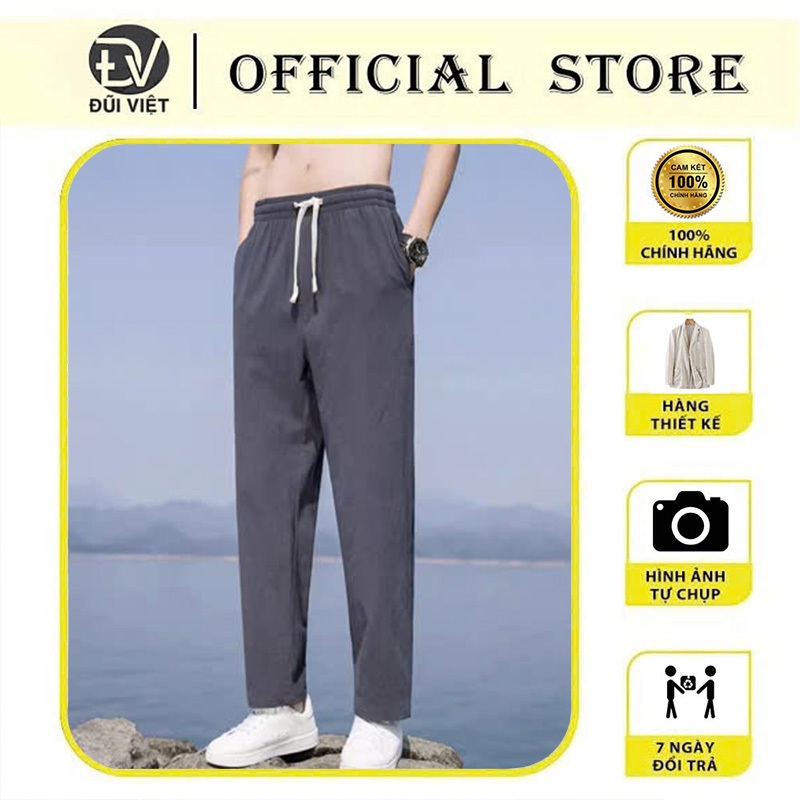 Quần ống rộng trơn nam ĐŨI VIỆT Unisex - quần suông cạp chun form rộng vải Linen mịn mát