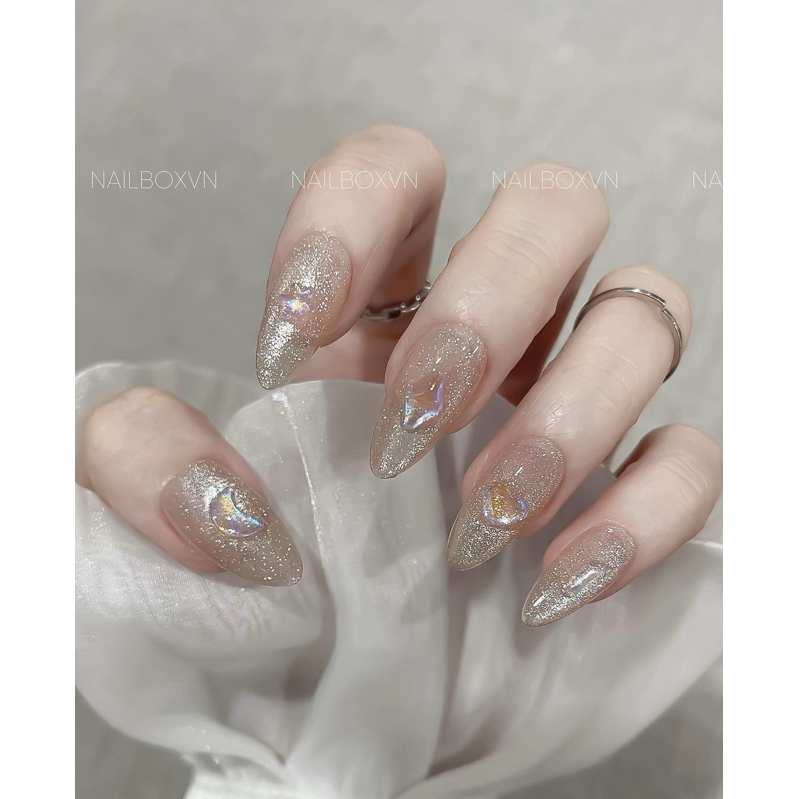 Nail Box Móng Úp Mắt Mèo Kim Cương Gắn Đá