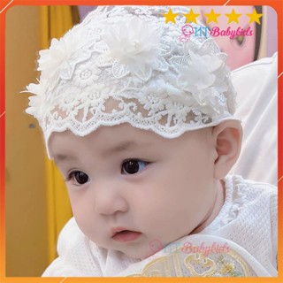 Băng đô che thóp, turban cho bé gái vải voan đính bông hoa xinh xắn phong cách tiểu thư