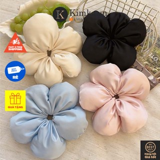 (1096) Scrunchies, Chun Buộc Tóc Bông Hoa Vải Lụa Satin Bông Mềm Bản To