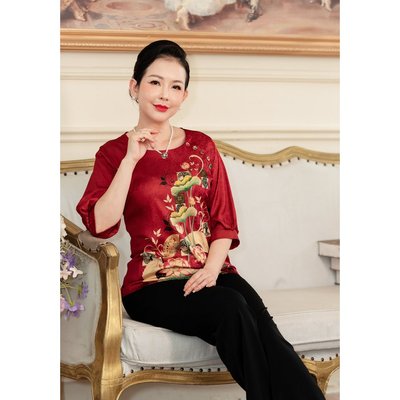 GOTI Quà Tặng Mẹ U50 U60 BigSize 46-75kg - Áo Lụa Nữ Dáng Suông Cao Cấp Phối Nút Thanh Lịch 3A50