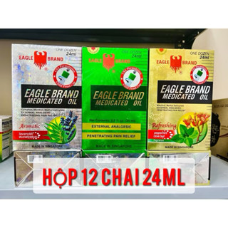 [date-2028]Lốc 12 chai Dầu Gió EAGLE BRAND Xanh,trắng Con Ó 2 Nắp 24ml Hàng Mỹ
